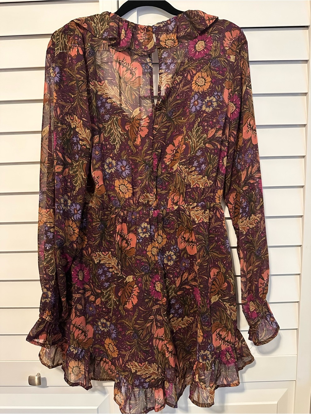 Purple and Gold Paisley Print Long Sleeve Romper - Picture 2 of 7